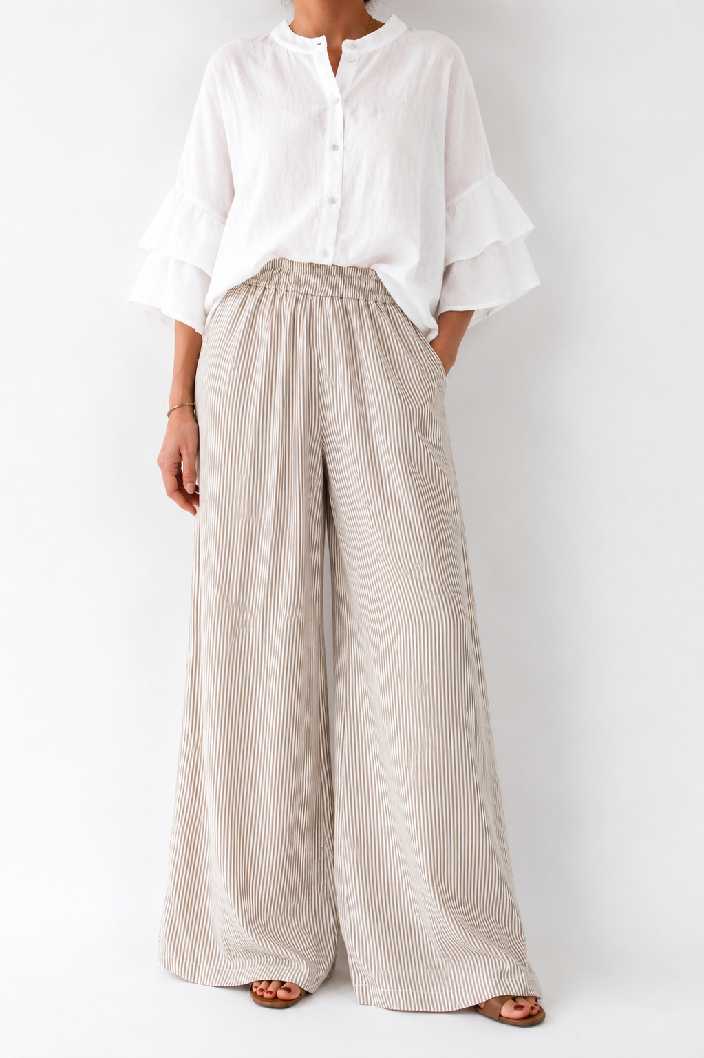 Pantalone Microrighine in Viscosa