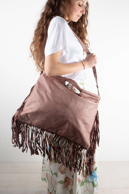 Borsa Frange Rosa Antico