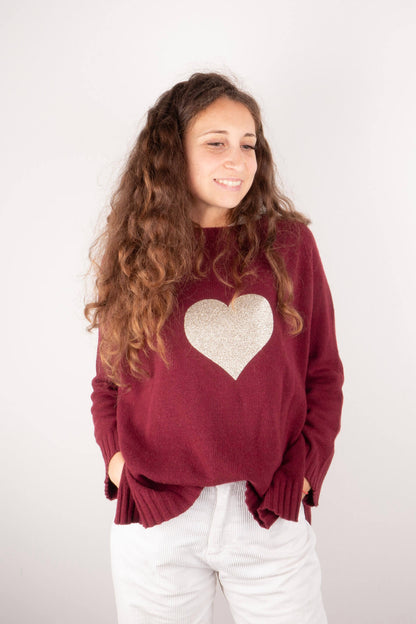 Maglione Bordeaux Cuore Oro
