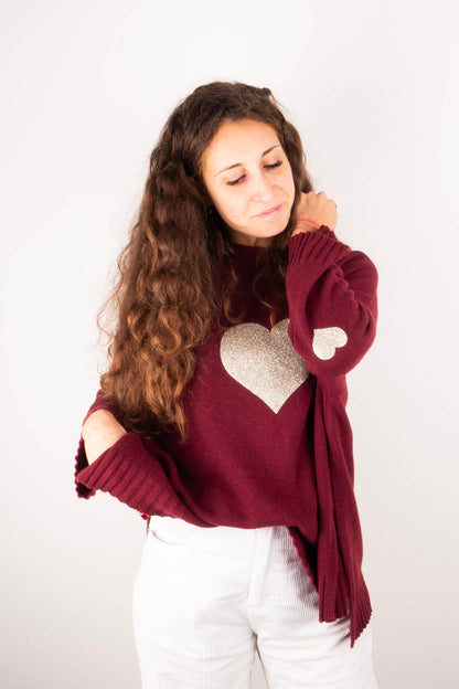 Maglione Bordeaux Cuore Oro