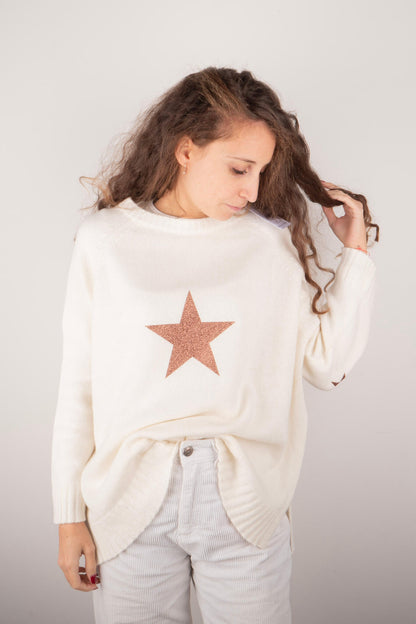 Maglione Bianco Stella Cioccolato