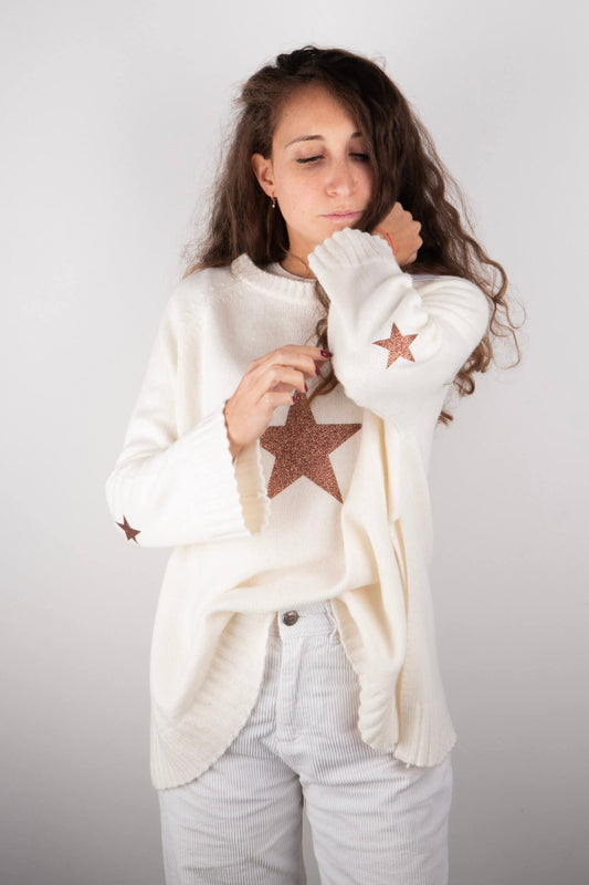 Maglione Bianco Stella Cioccolato