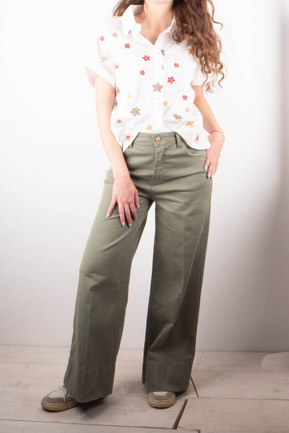 Pantalone Bordo Cotone Salvia