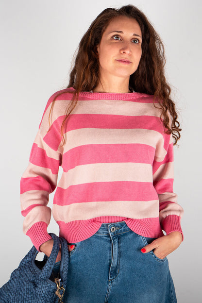 maglione cotone donna righe rosa