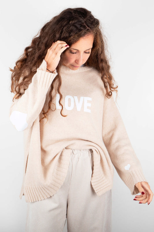 Maglione Beige Love Glitter