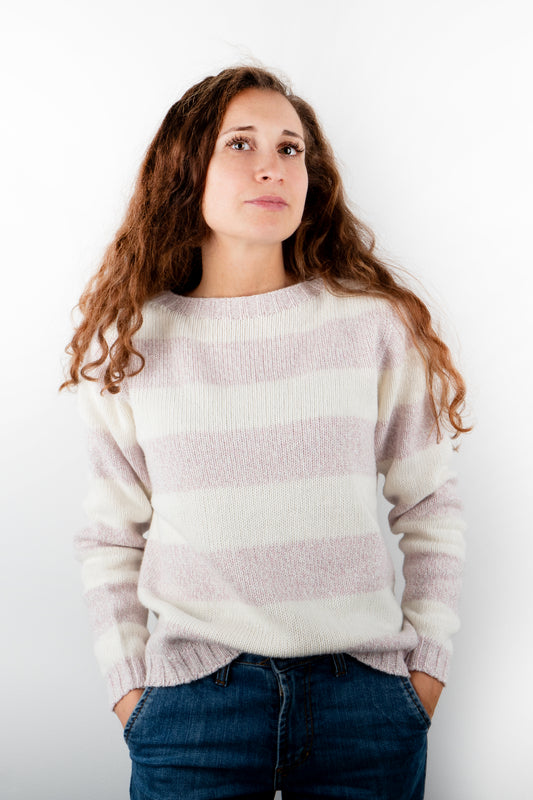 Maglioncino Righe Rosa e Panna Lurex