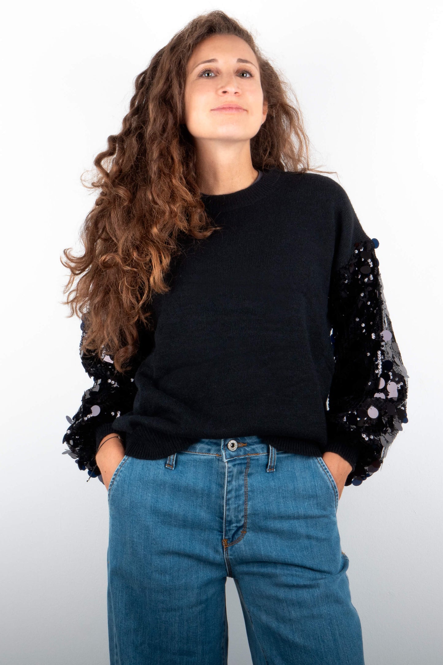 maglione per donna con paillettes nero